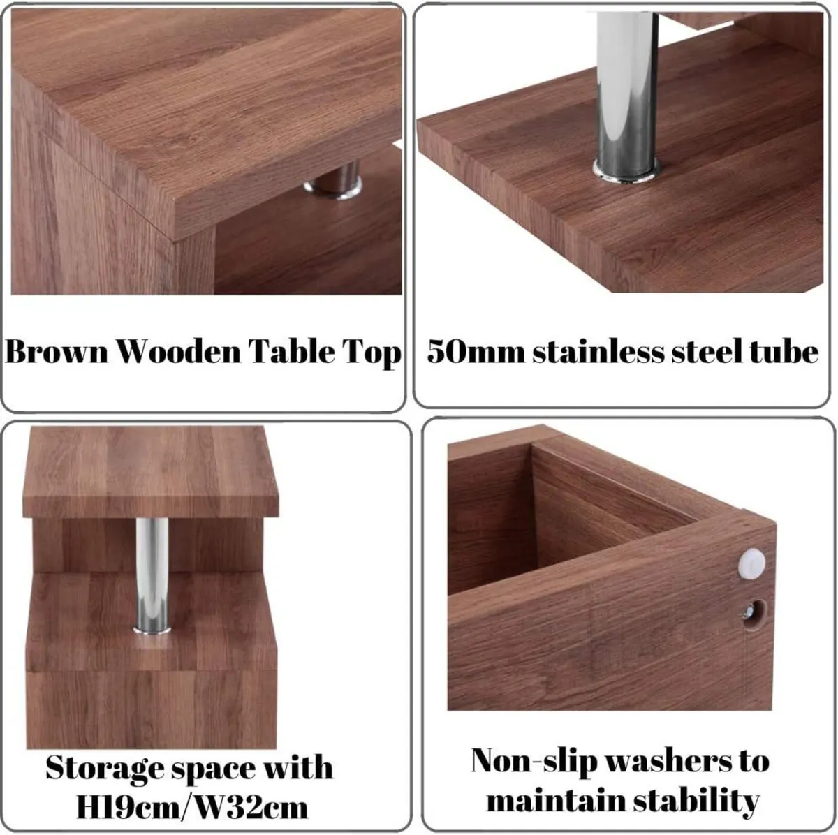 S-Shape Coffee Table Modern Side Tables 2-Tiers - Image 4