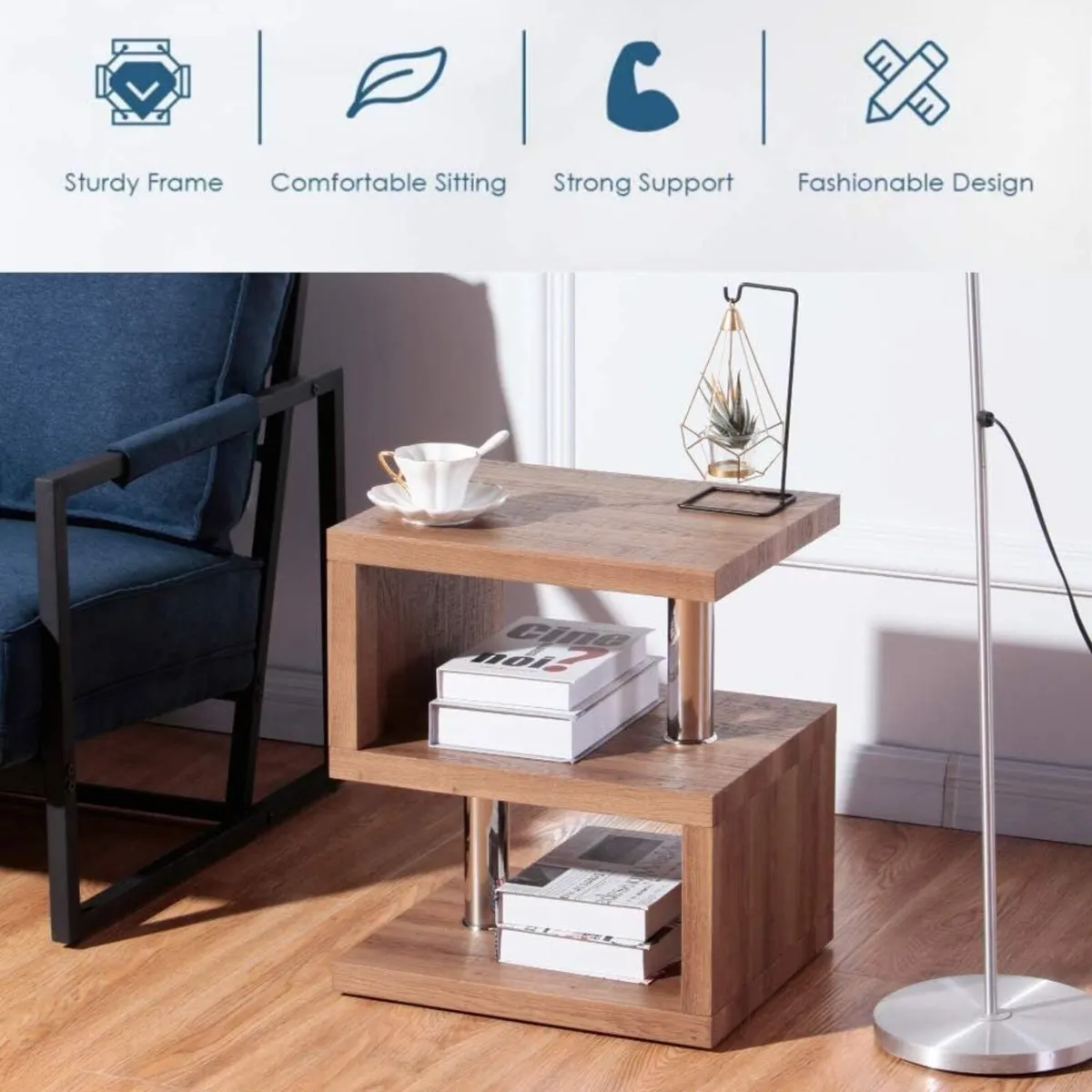 S-Shape Coffee Table Modern Side Tables 2-Tiers - Image 3