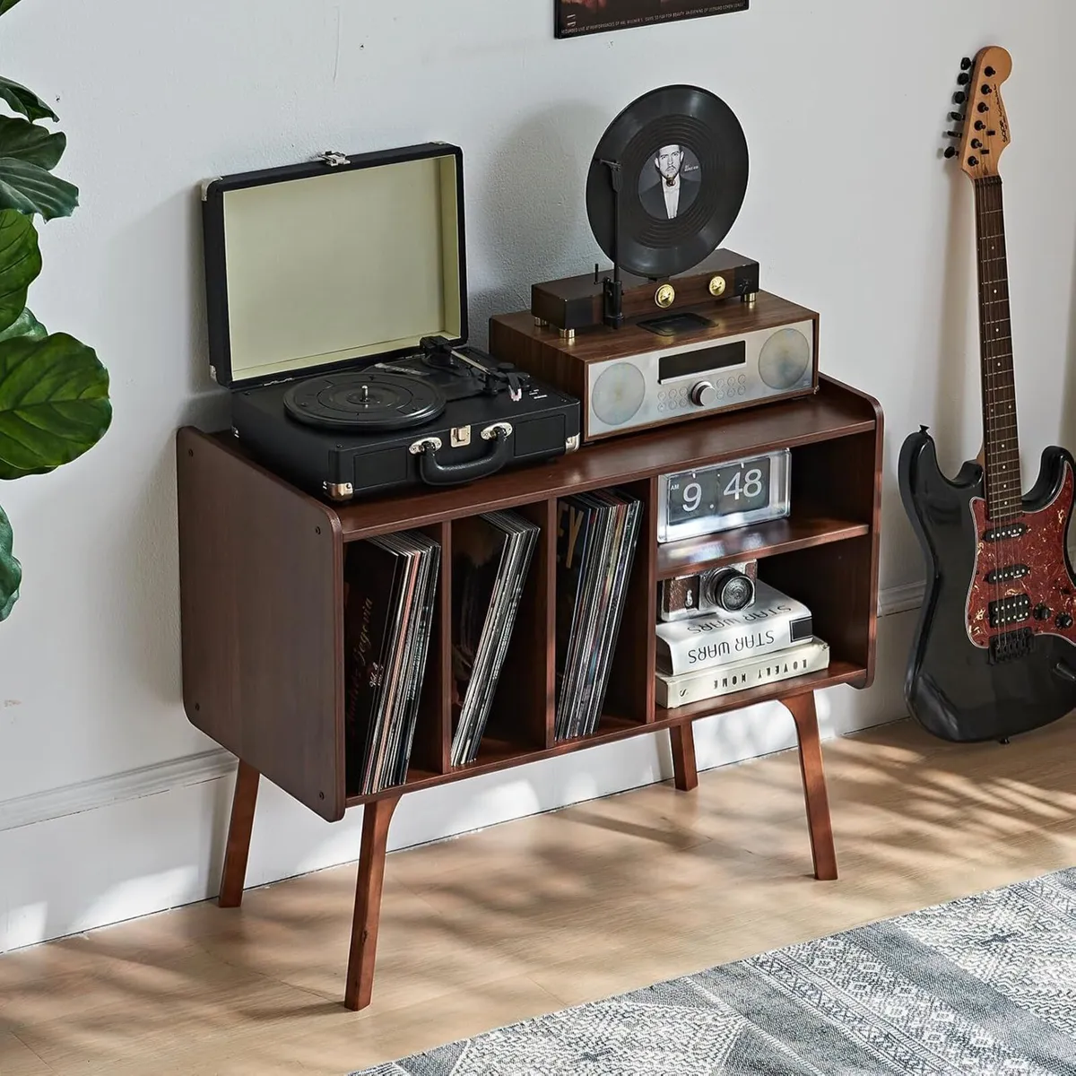 Walnut Record Player Stand with 4 Cabinet Holds - Image 2