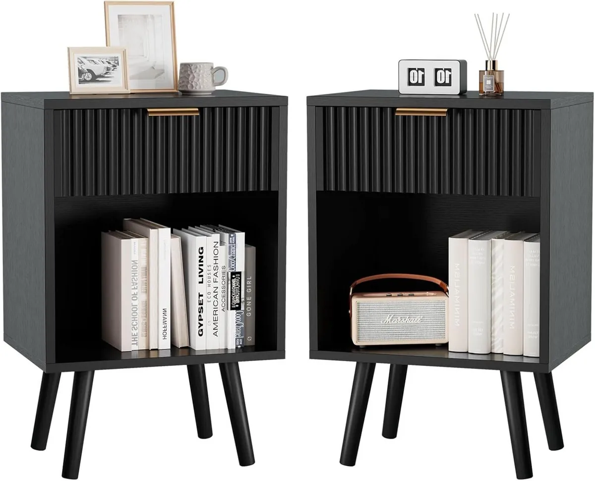 Mid Century Modern Nightstand Set of 2 Side Table - Image 1