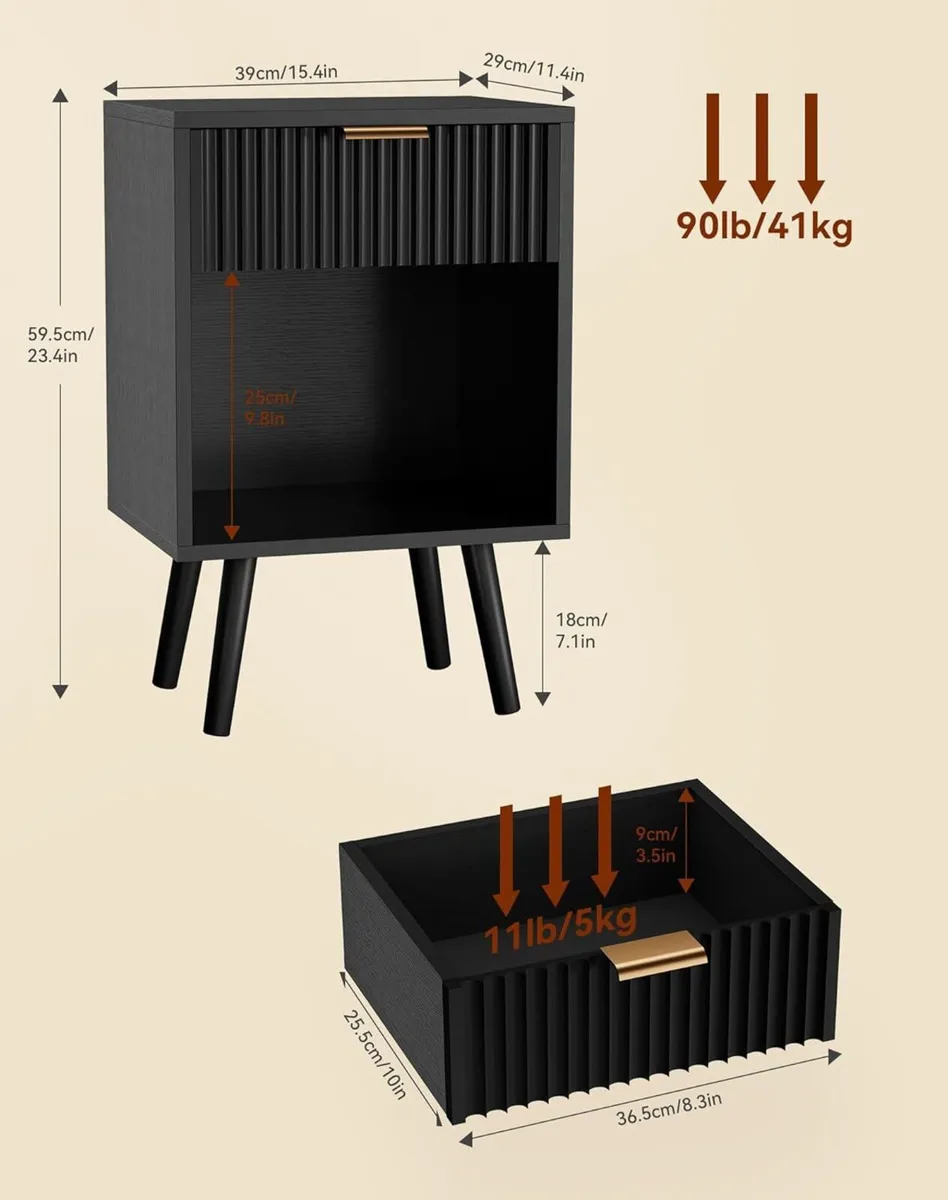 Mid Century Modern Nightstand Set of 2 Side Table - Image 3