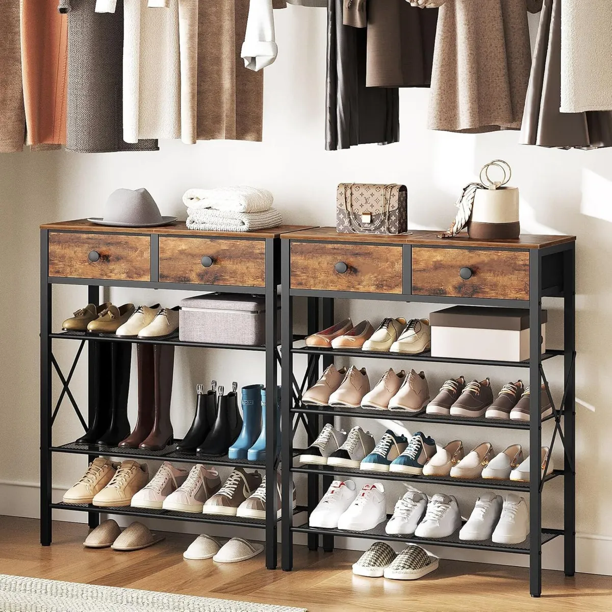 Shoe Rack with Drawer Storage Organizer 4-Tier - Image 4