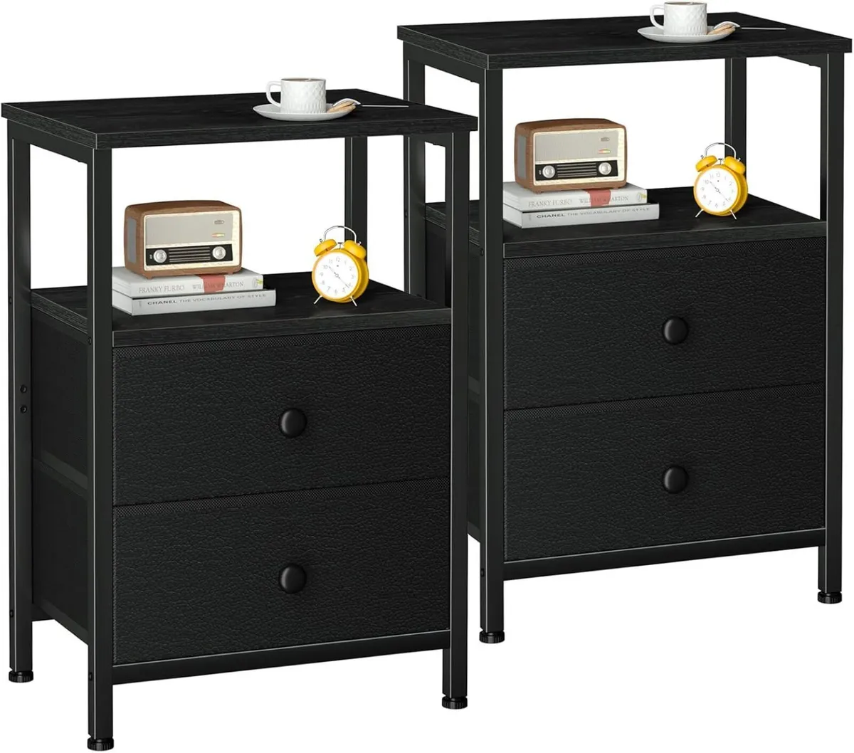 Bedside Table Set of 2 Side with Fabric Drawers - Image 1