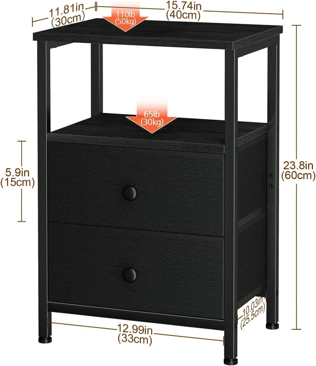 Bedside Table Set of 2 Side with Fabric Drawers - Image 3