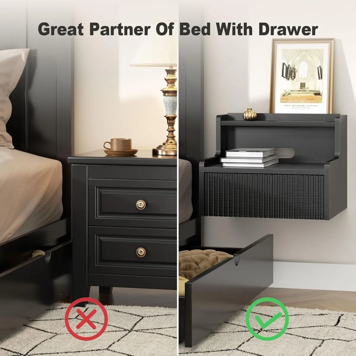 Floating Bedside Table Set of 2 Small Wall - Image 4