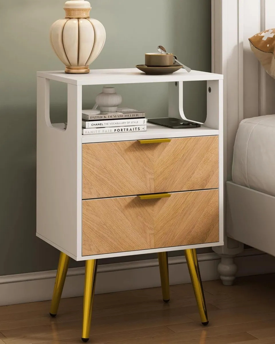 Wooden Bedside Table Nightstand with 2 Storage - Image 1