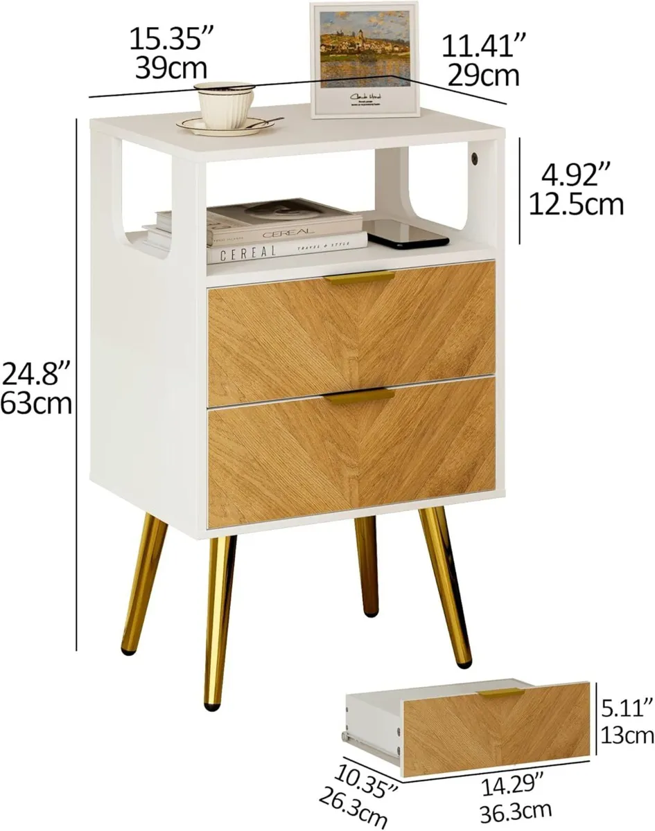Wooden Bedside Table Nightstand with 2 Storage - Image 2