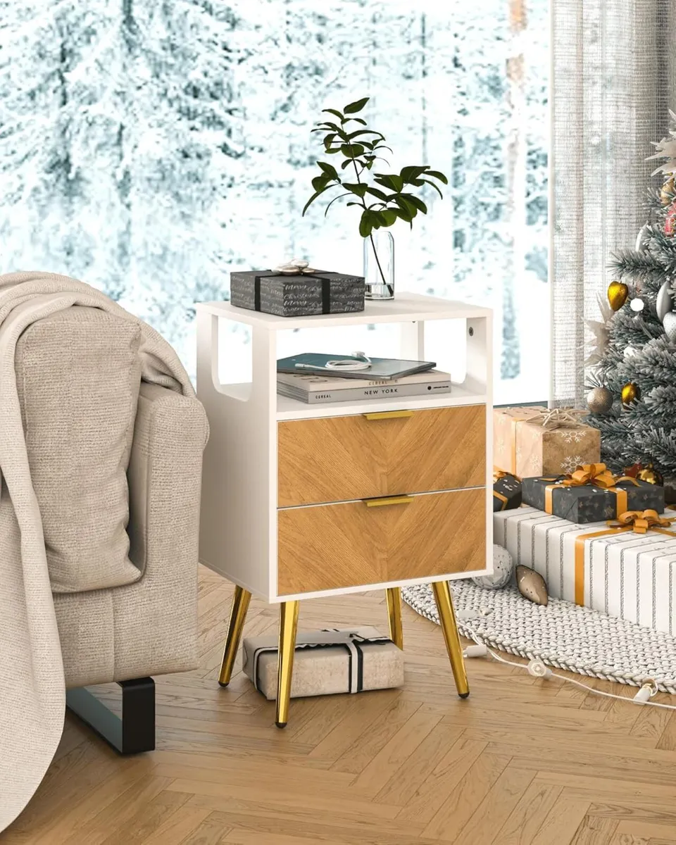 Wooden Bedside Table Nightstand with 2 Storage - Image 3