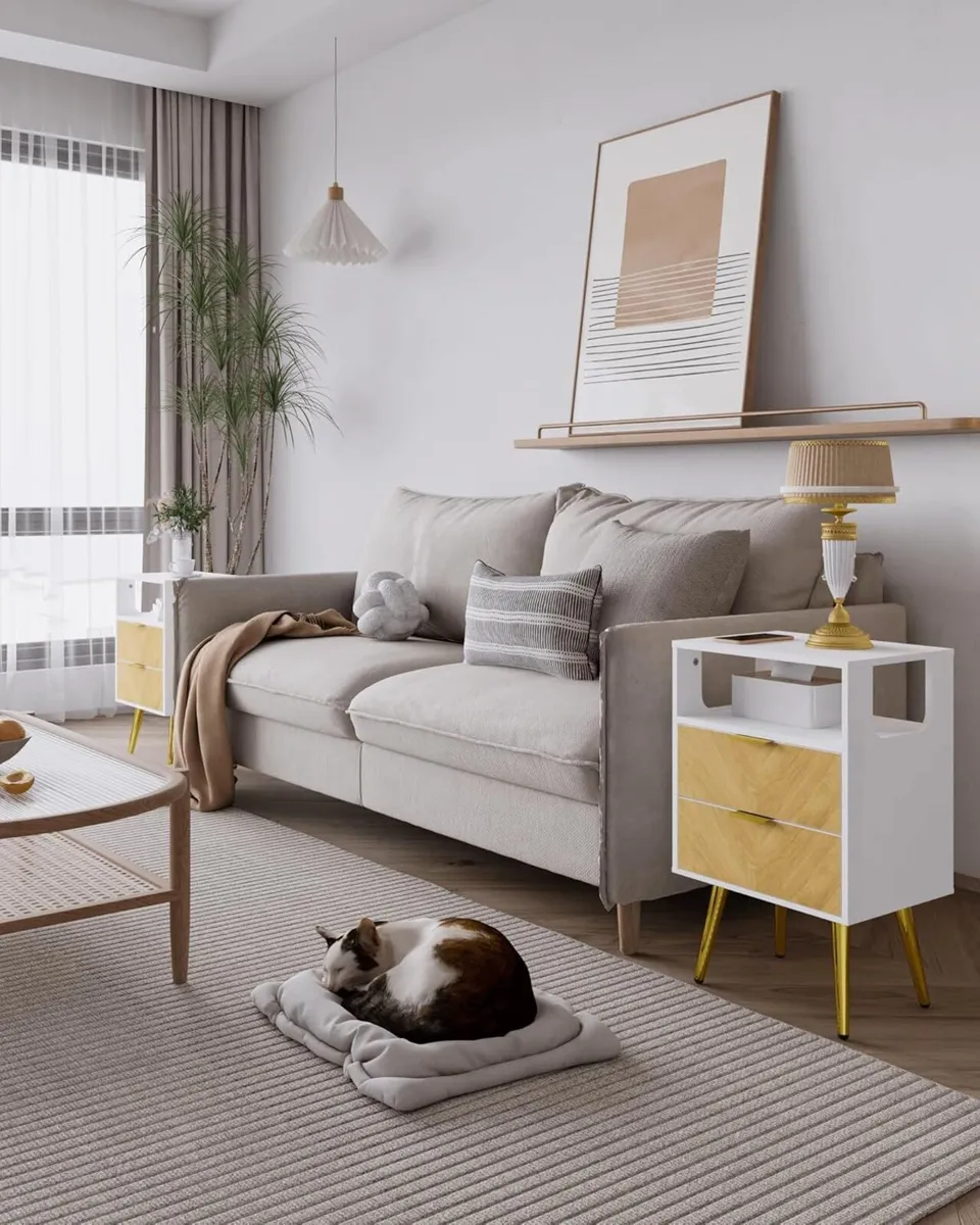 Wooden Bedside Table Nightstand with 2 Storage - Image 4