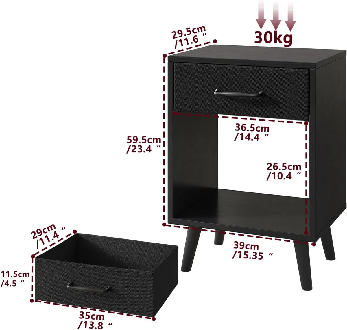 Nightstand Set of 2 Bedside Table Side with - Image 3