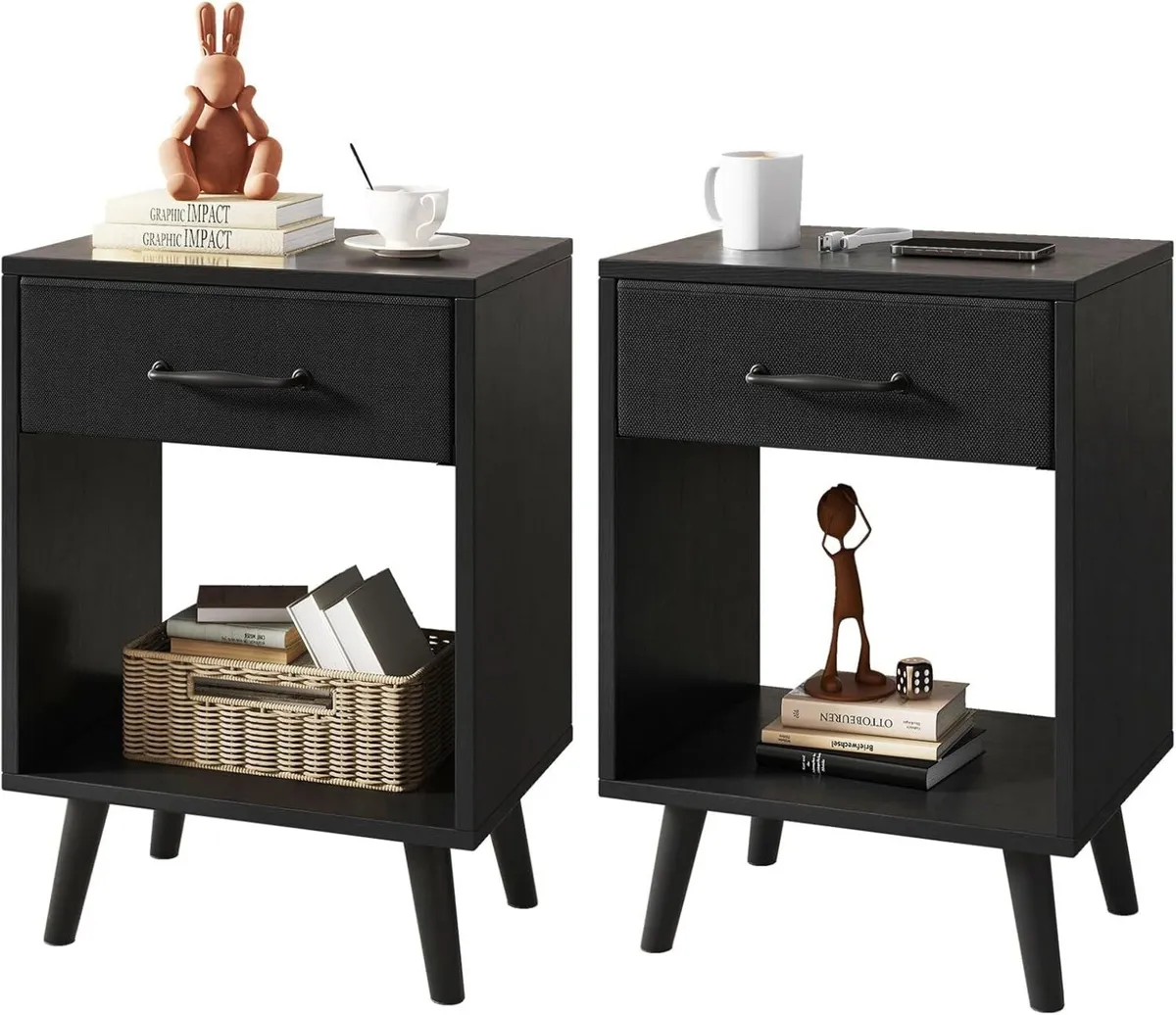 Nightstand Set of 2 Bedside Table Side with - Image 1