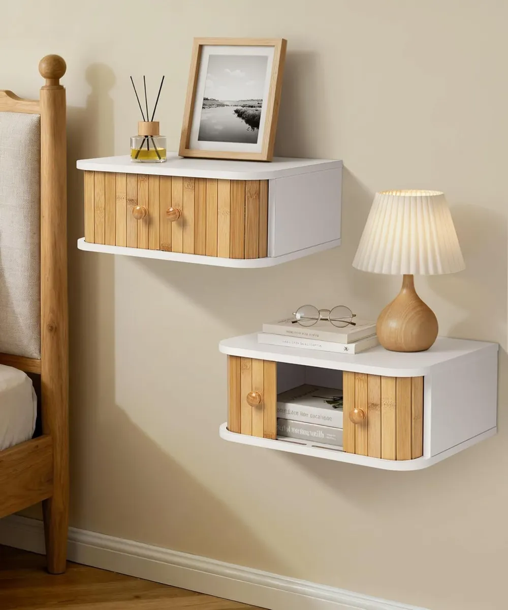Floating Bedside Tables Set of 2 White Nightstand - Image 1