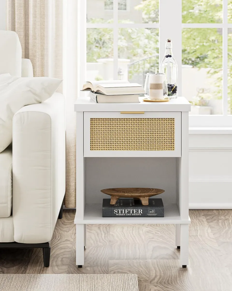 Rattan Bedside Table Wooden Side Boho Nightstand - Image 4