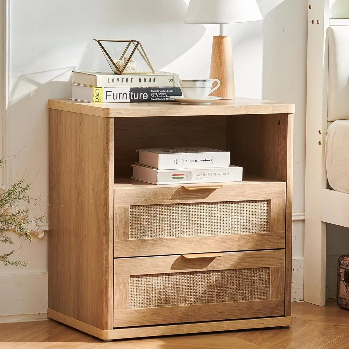 23 Wide Rattan Nightstands Boho Night Stand with - Image 1