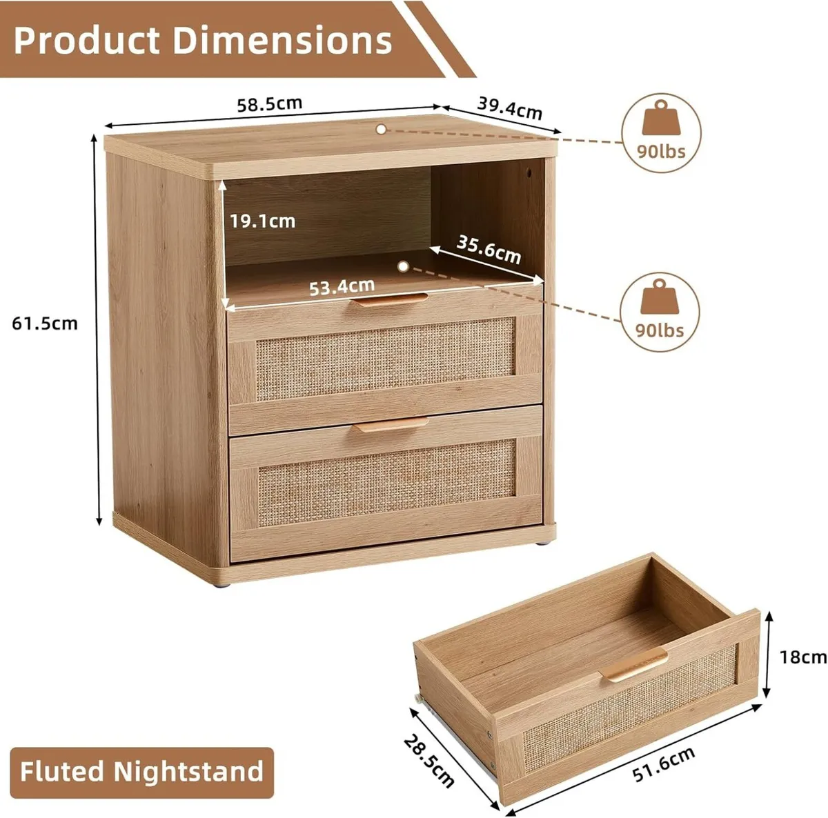 23 Wide Rattan Nightstands Boho Night Stand with - Image 2