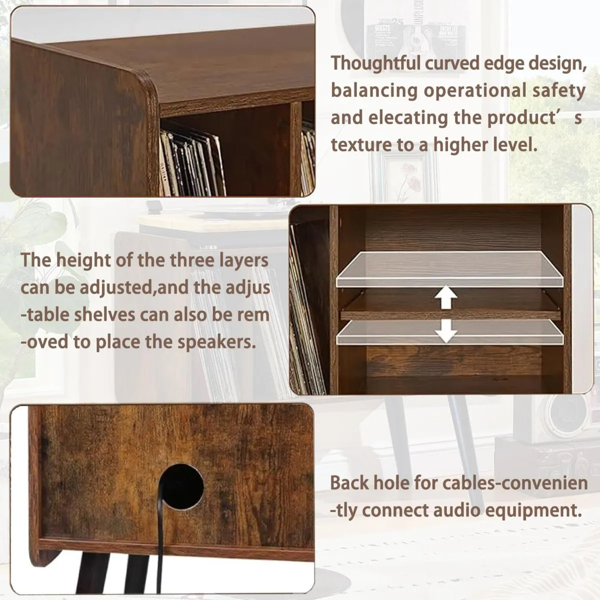 Record Player Stand with Vinyl Storage Mid-Century - Image 4