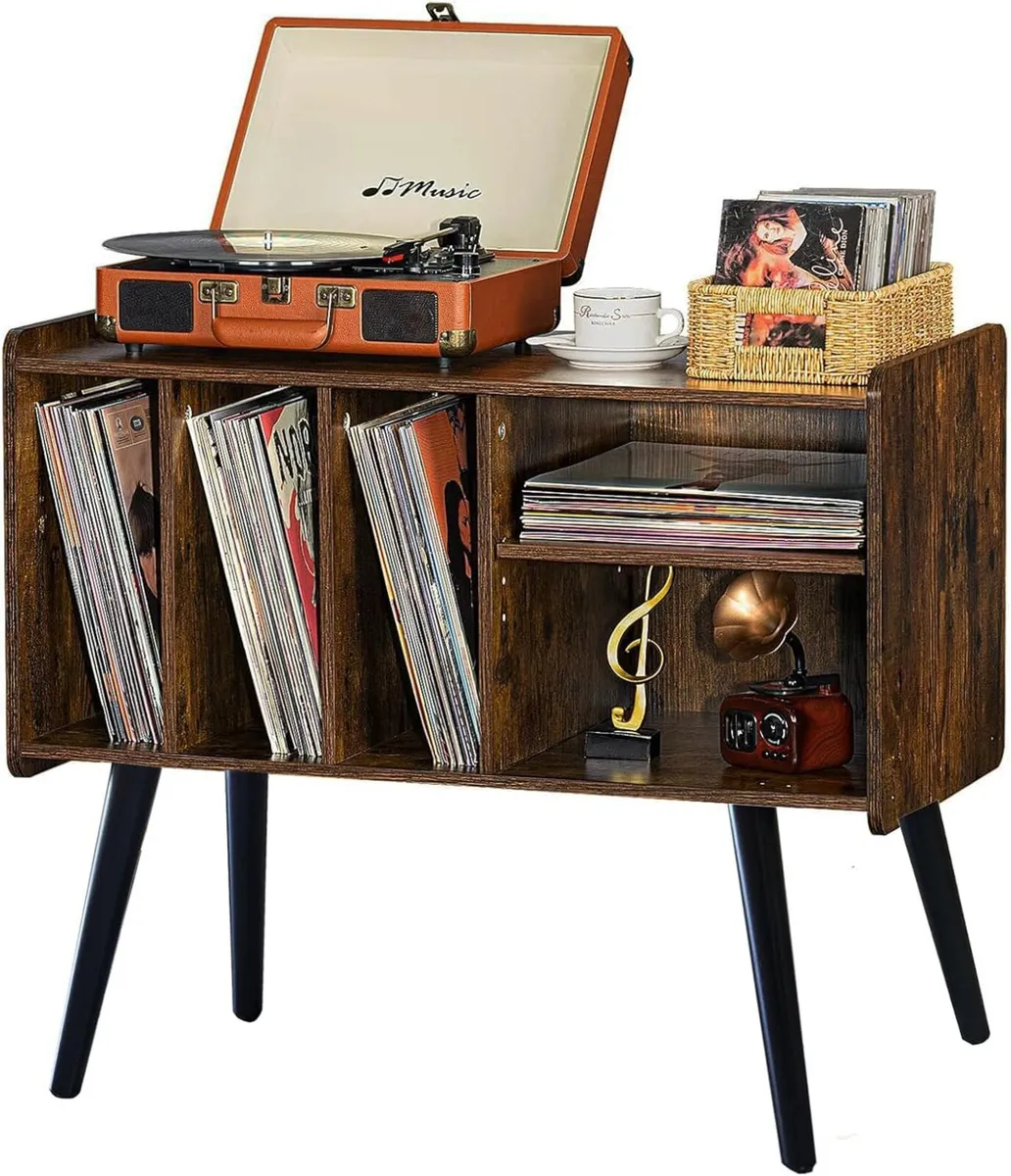 Record Player Stand with Vinyl Storage Mid-Century - Image 1