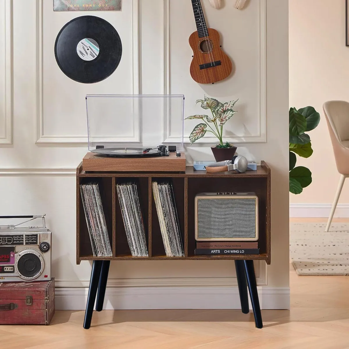 Record Player Stand with Vinyl Storage Mid-Century - Image 2