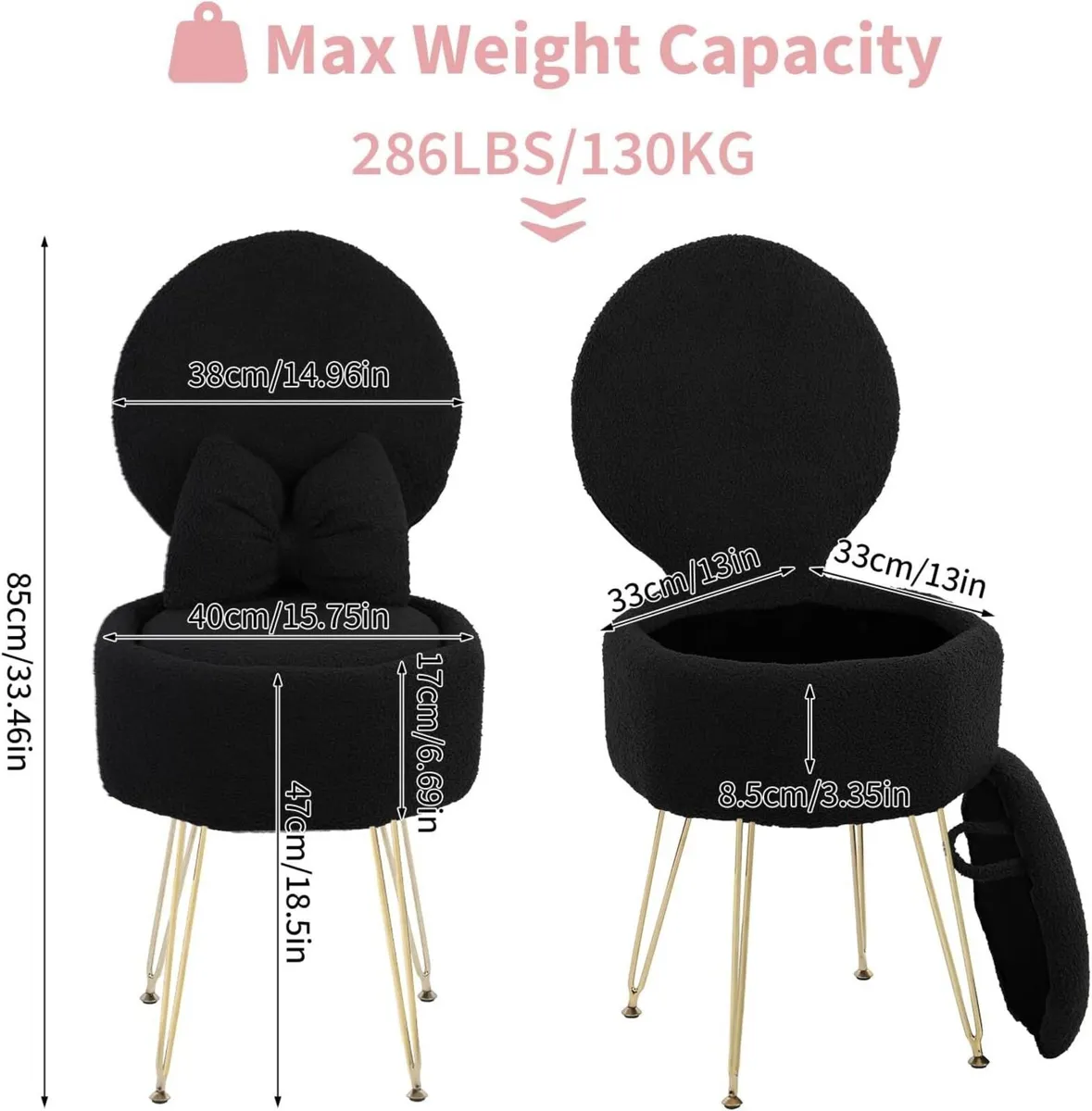 Vanity Chair with Stroage Space Metal Legs Comfy - Image 2