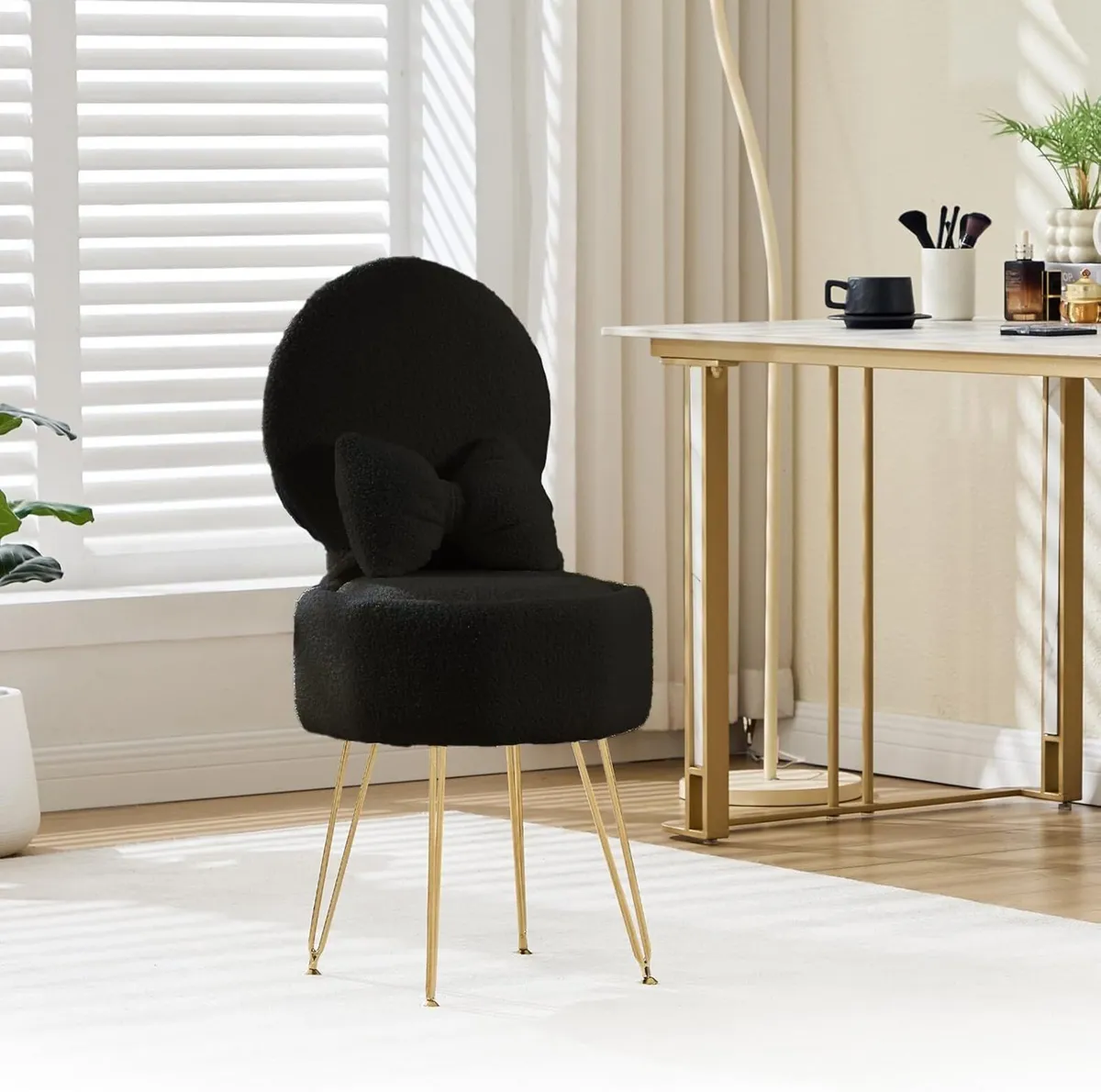 Vanity Chair with Stroage Space Metal Legs Comfy - Image 1