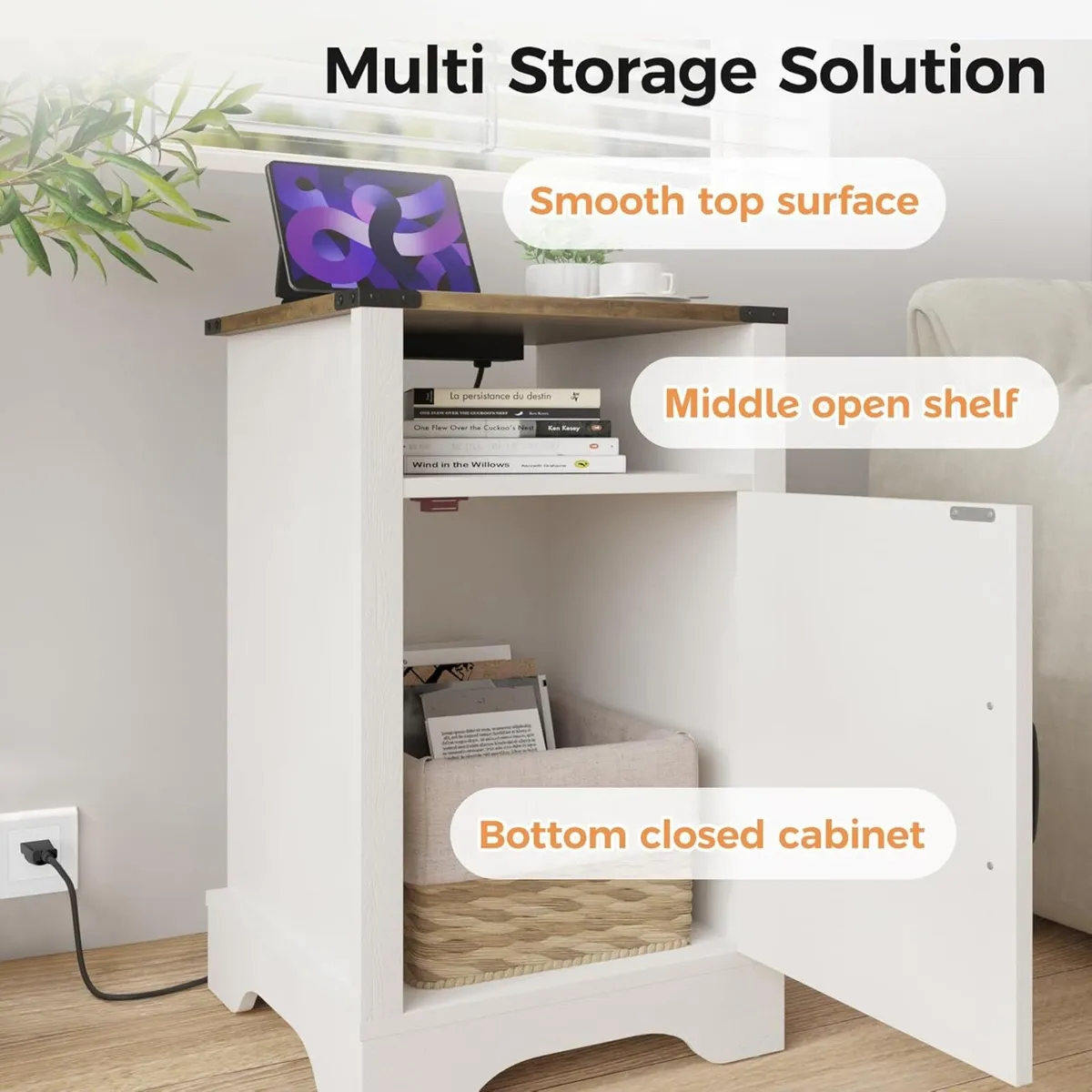 Bedside Table with Charging Station 2 AC Outlets - Image 3
