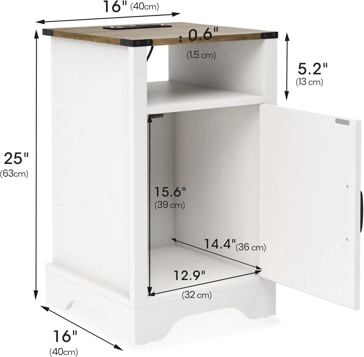 Bedside Table with Charging Station 2 AC Outlets - Image 2