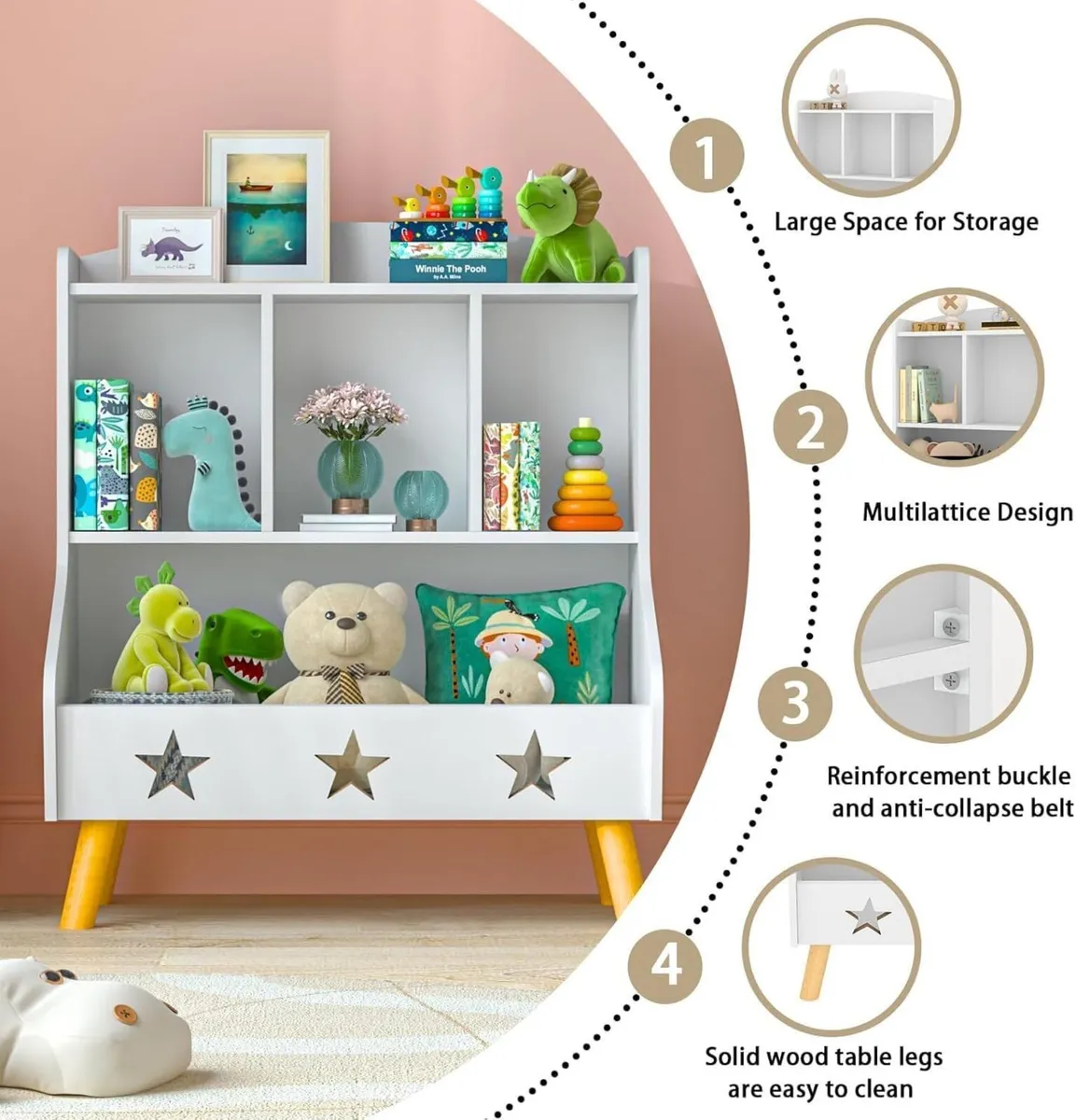 Kids Bookshelf and Toy Storage Organiser Bookcase - Image 4