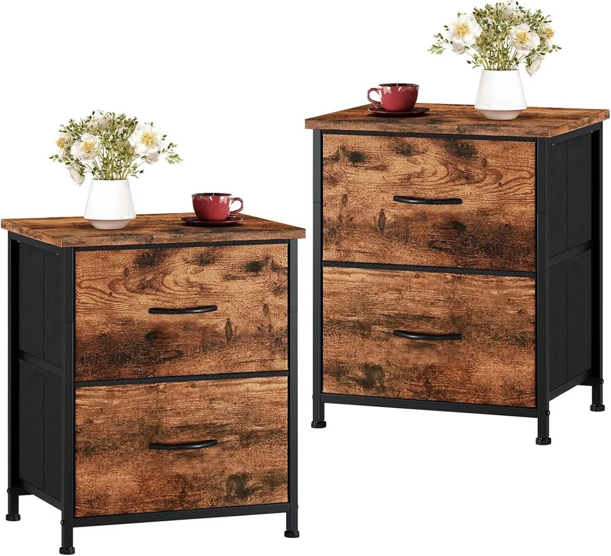 Bedside Table Set of 2 Bedroom Cabinet with - Image 1