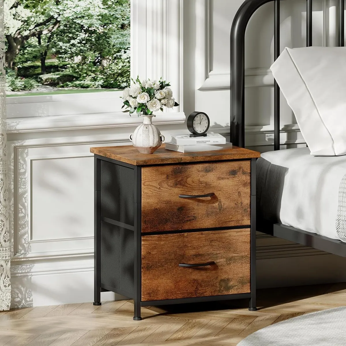 Bedside Table Set of 2 Bedroom Cabinet with - Image 2