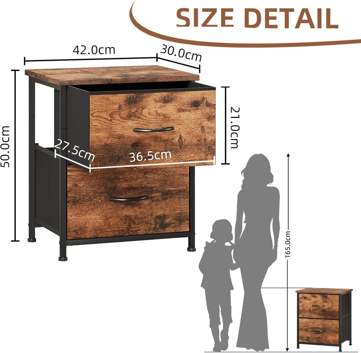 Bedside Table Set of 2 Bedroom Cabinet with - Image 3
