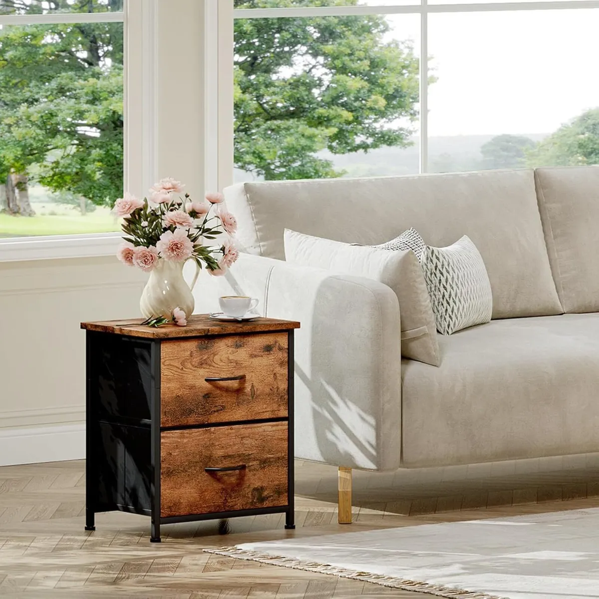 Bedside Table Set of 2 Bedroom Cabinet with - Image 4