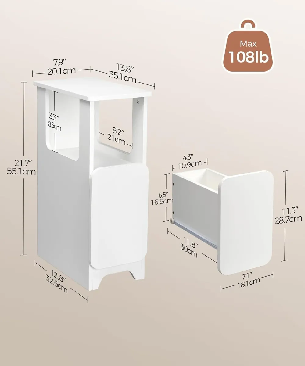 Small Bedside Table Set of 2 Night Stand Slim - Image 3