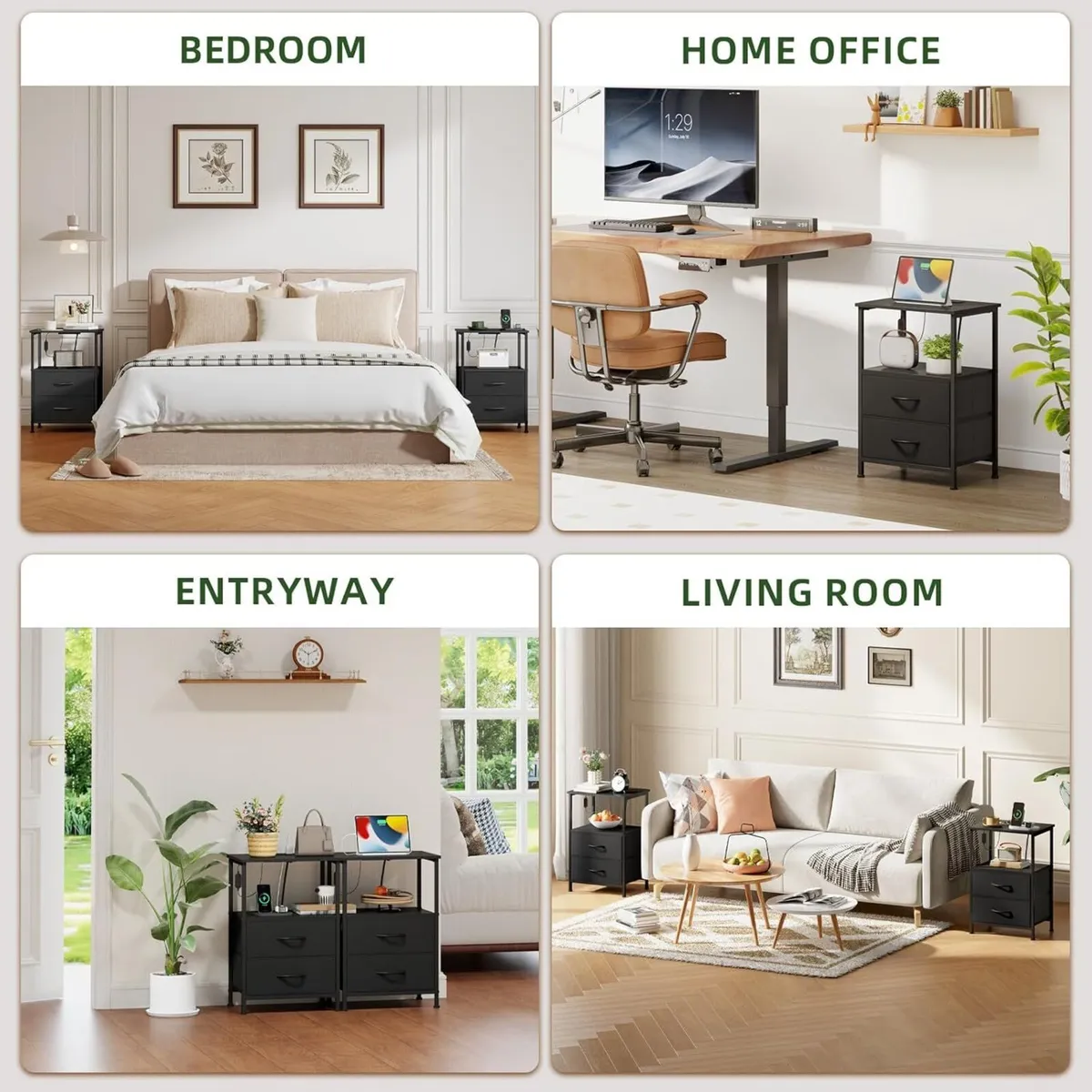 Bedside Table Set of 2 with Charging Station and - Image 4