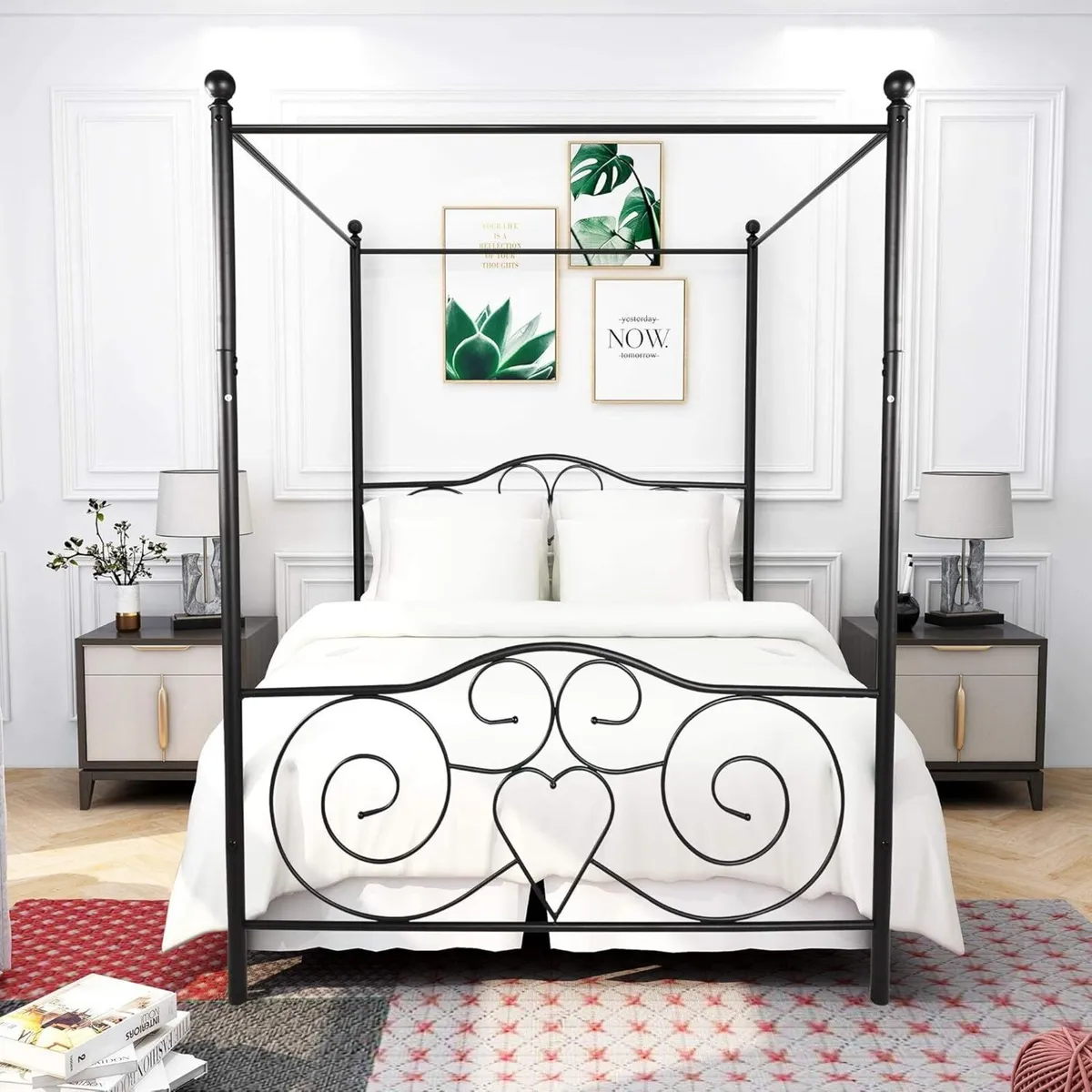 Double Canopy Bed Frame Platform 135x190cm Size - Image 1