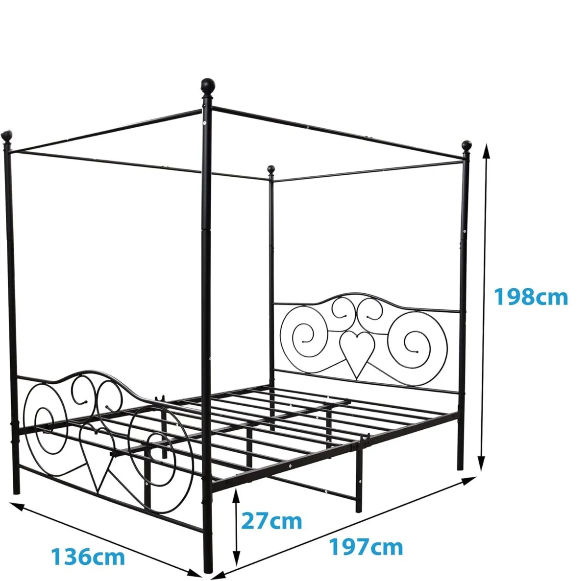 Double Canopy Bed Frame Platform 135x190cm Size - Image 2