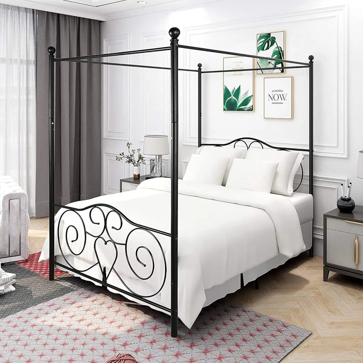 Double Canopy Bed Frame Platform 135x190cm Size - Image 3