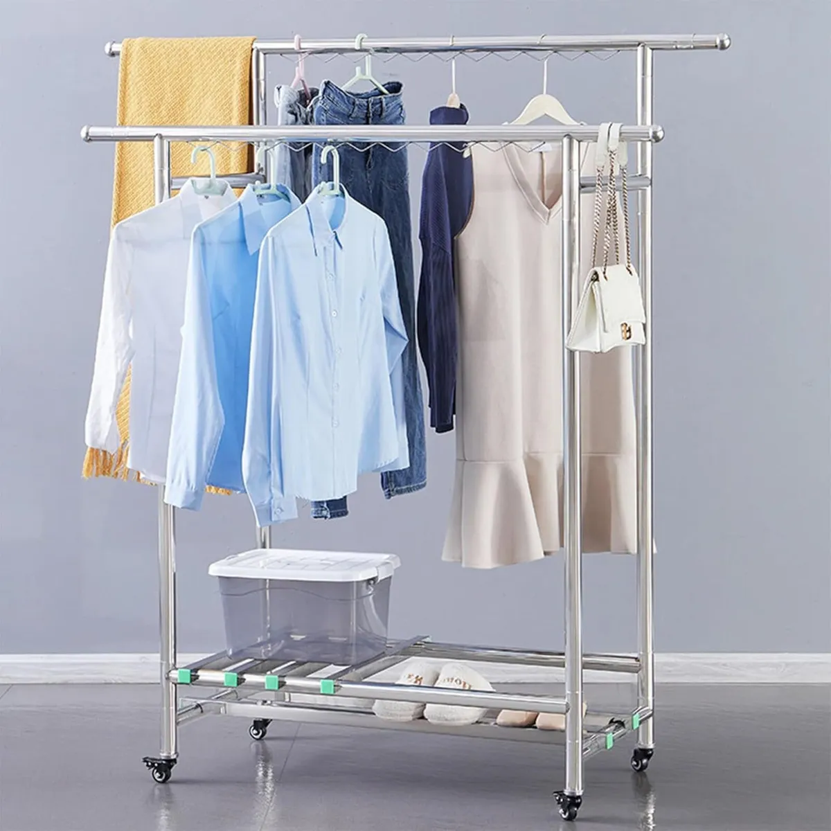 Double Rail Clothing Rack Heavy Duty on Wheels - Image 1