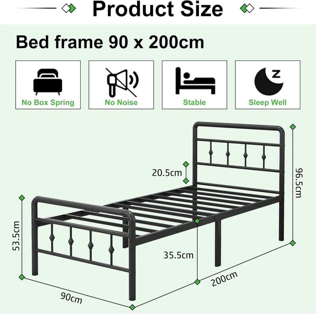 Metal Bed Frame 90 x 200 cm with Victorian - Image 2