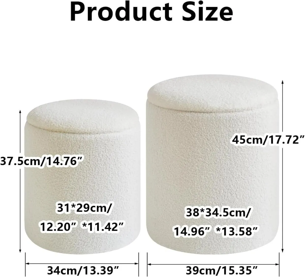 Set of 2 Round Ottoman with Storage Fleece Box - Image 3