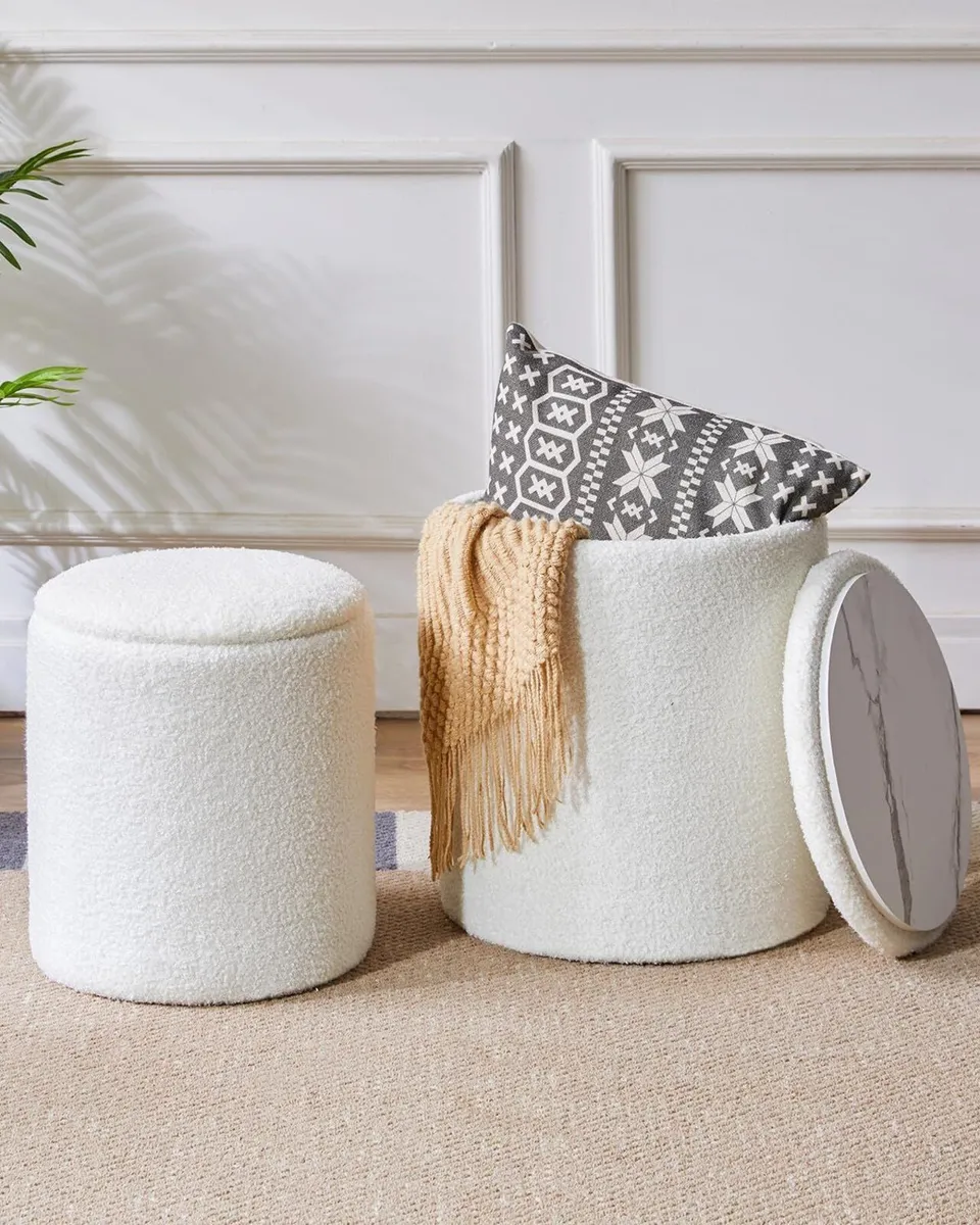 Set of 2 Round Ottoman with Storage Fleece Box - Image 2