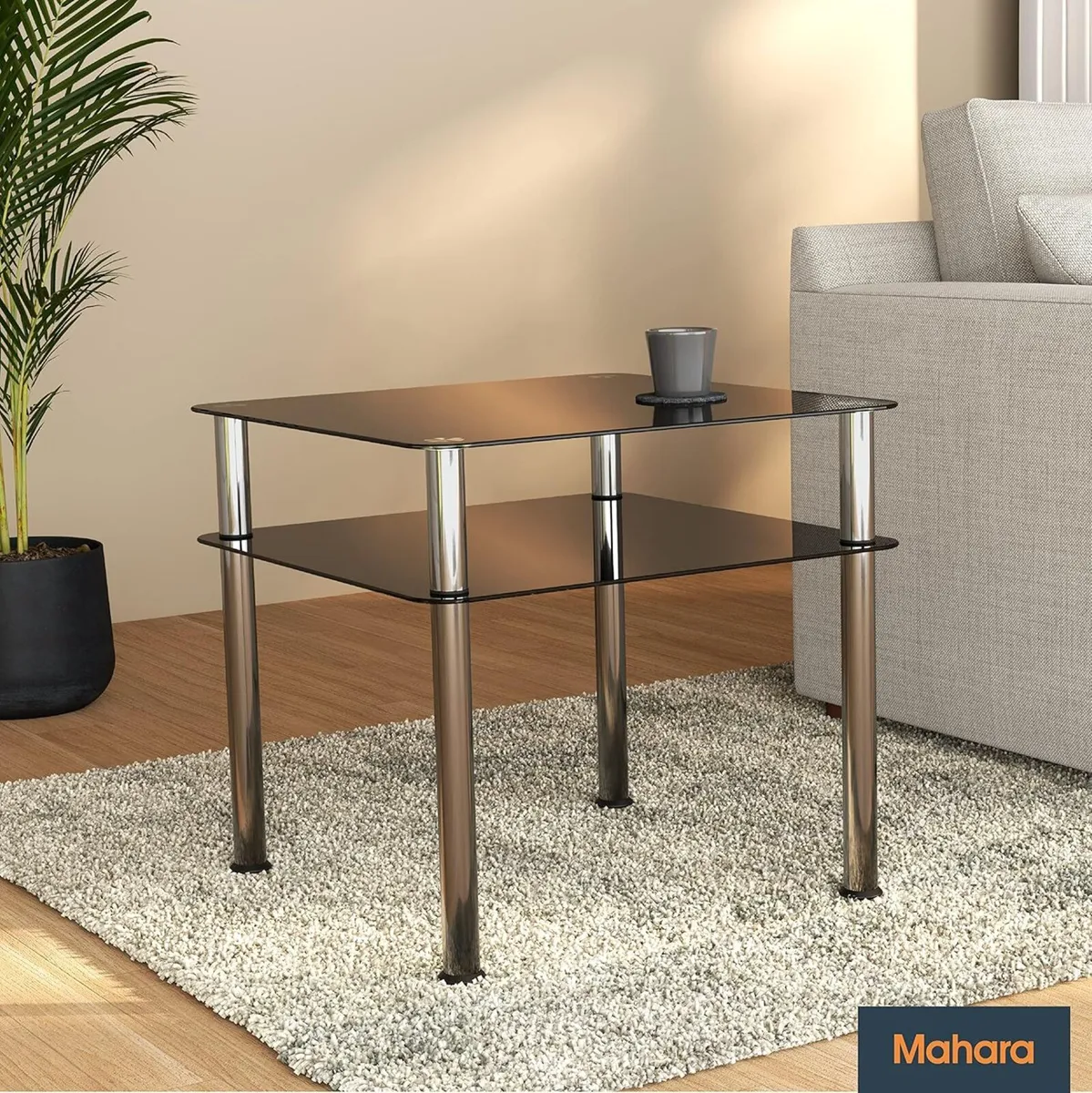 Black Glass Coffee Table - Slimline square side - Image 2