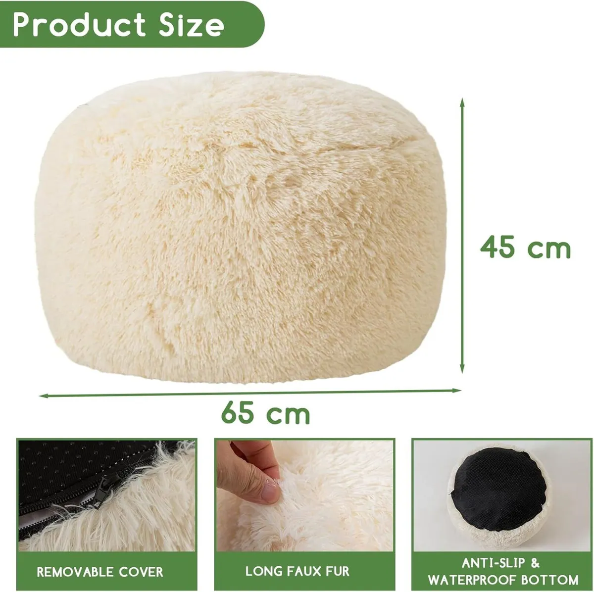 Faux Fur Beanbags Round Footstool Bean Bag Pouf - Image 2