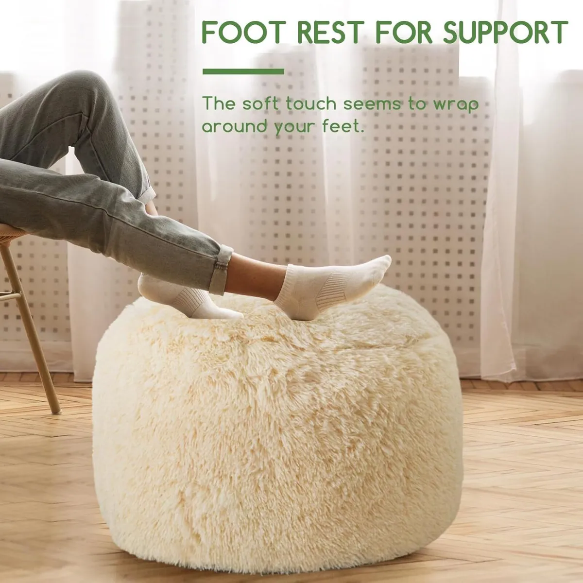 Faux Fur Beanbags Round Footstool Bean Bag Pouf - Image 4