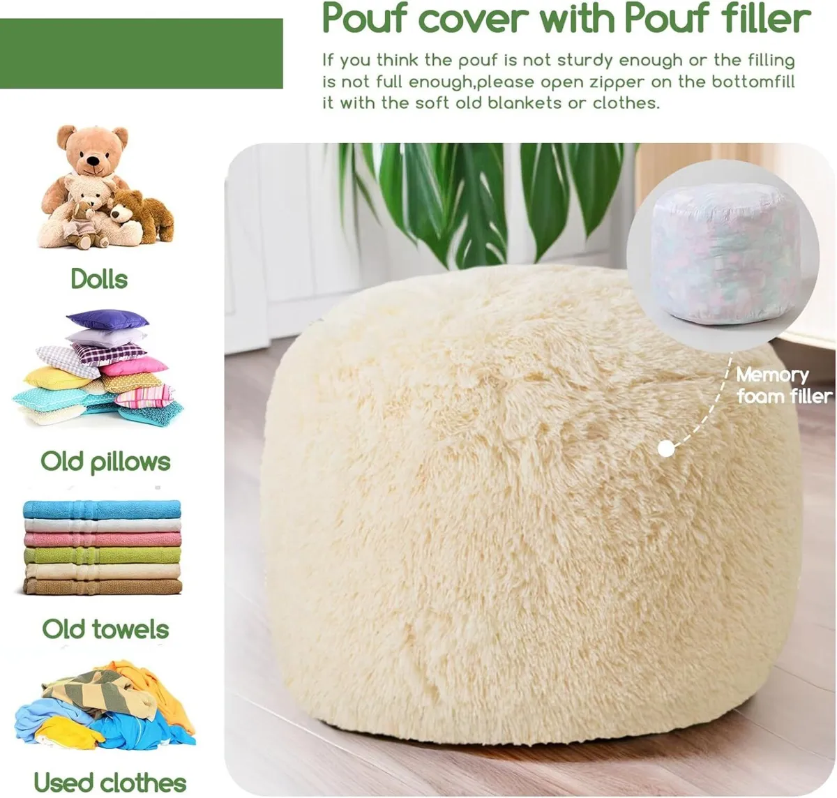 Faux Fur Beanbags Round Footstool Bean Bag Pouf - Image 3