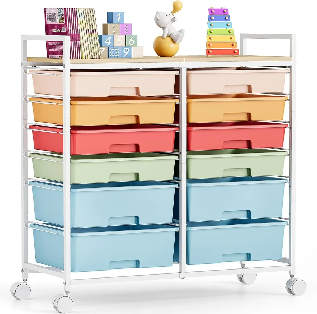12-Drawer-Plastic-Rolling-Storage-Utility-Craft-Or - Image 1
