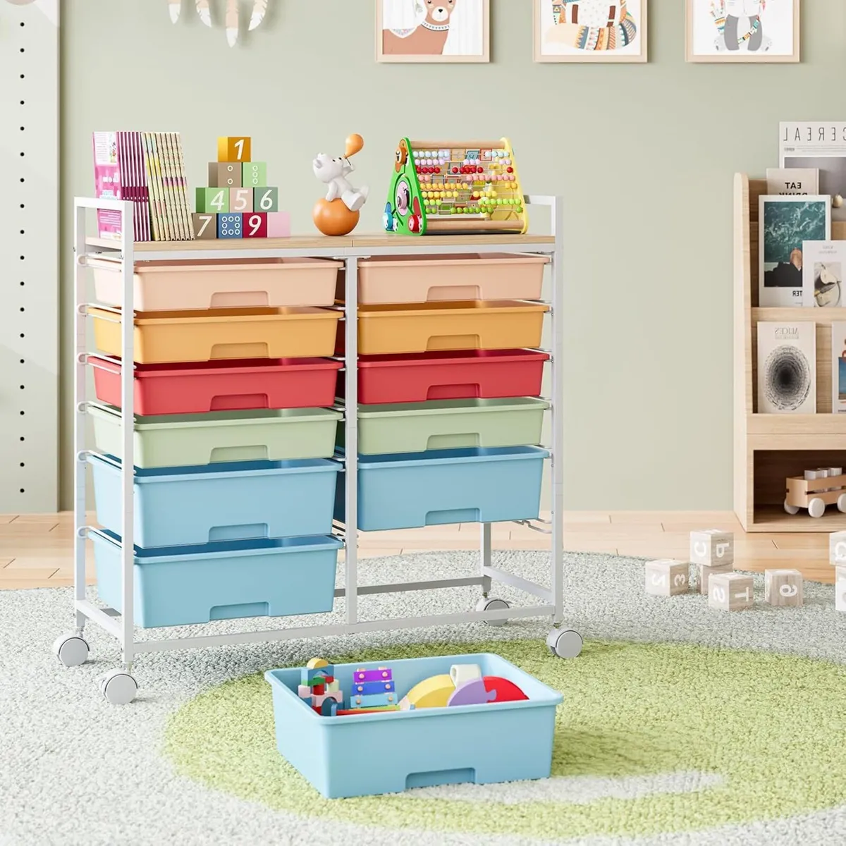 12-Drawer-Plastic-Rolling-Storage-Utility-Craft-Or - Image 2