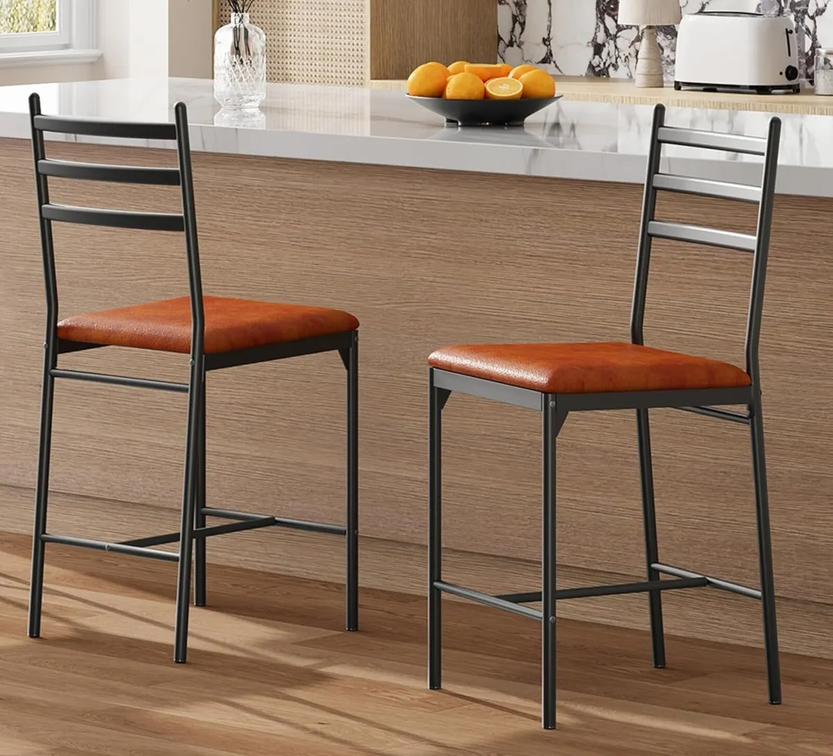 Bar Stools Set of 2 Counter Height Chairs with - Image 1