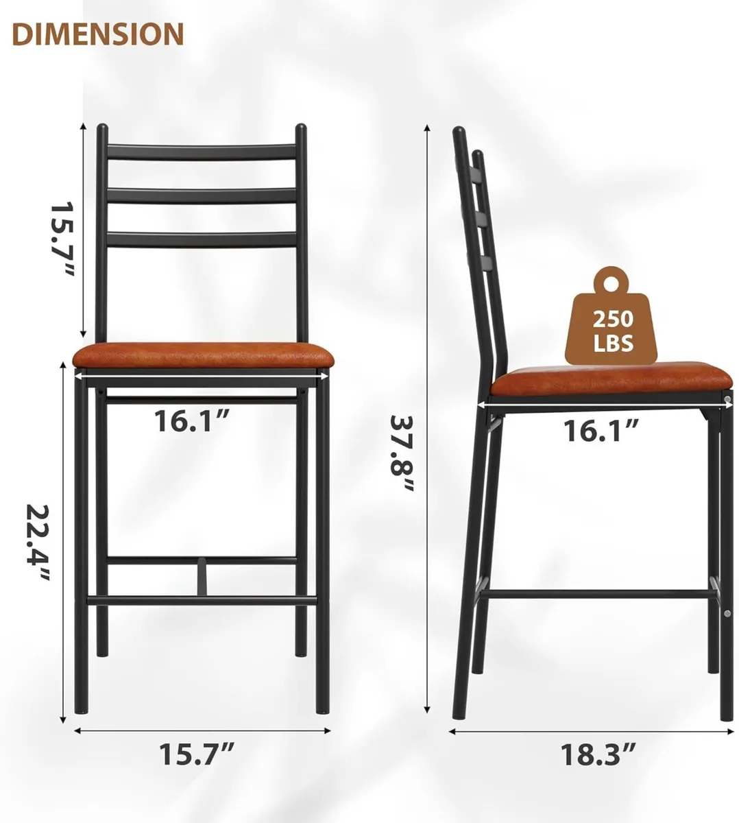 Bar Stools Set of 2 Counter Height Chairs with - Image 2