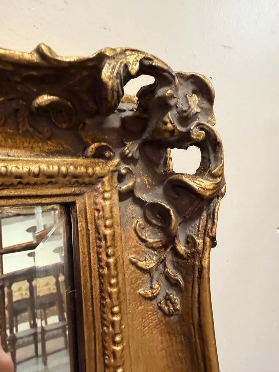 Vintage Gilded Bevelled Mirror with Cherub Shelf - Image 4