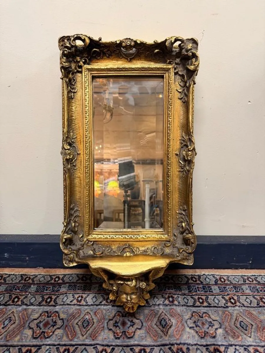 Vintage Gilded Bevelled Mirror with Cherub Shelf - Image 1